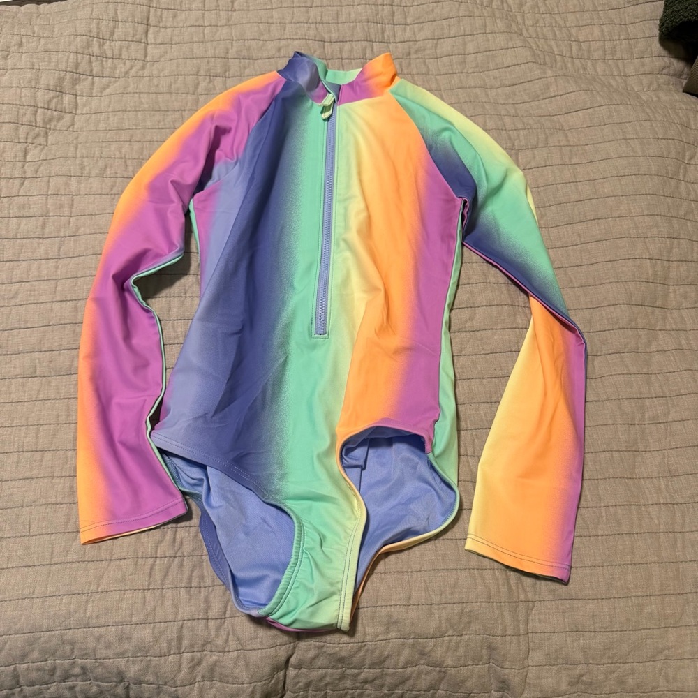 NWT GAP Rainbow Striped Long-Sleeve One-Piece Swimsuit